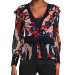 PatBO NWT Moscow Abstract Ruffle Belted Blouse size 6